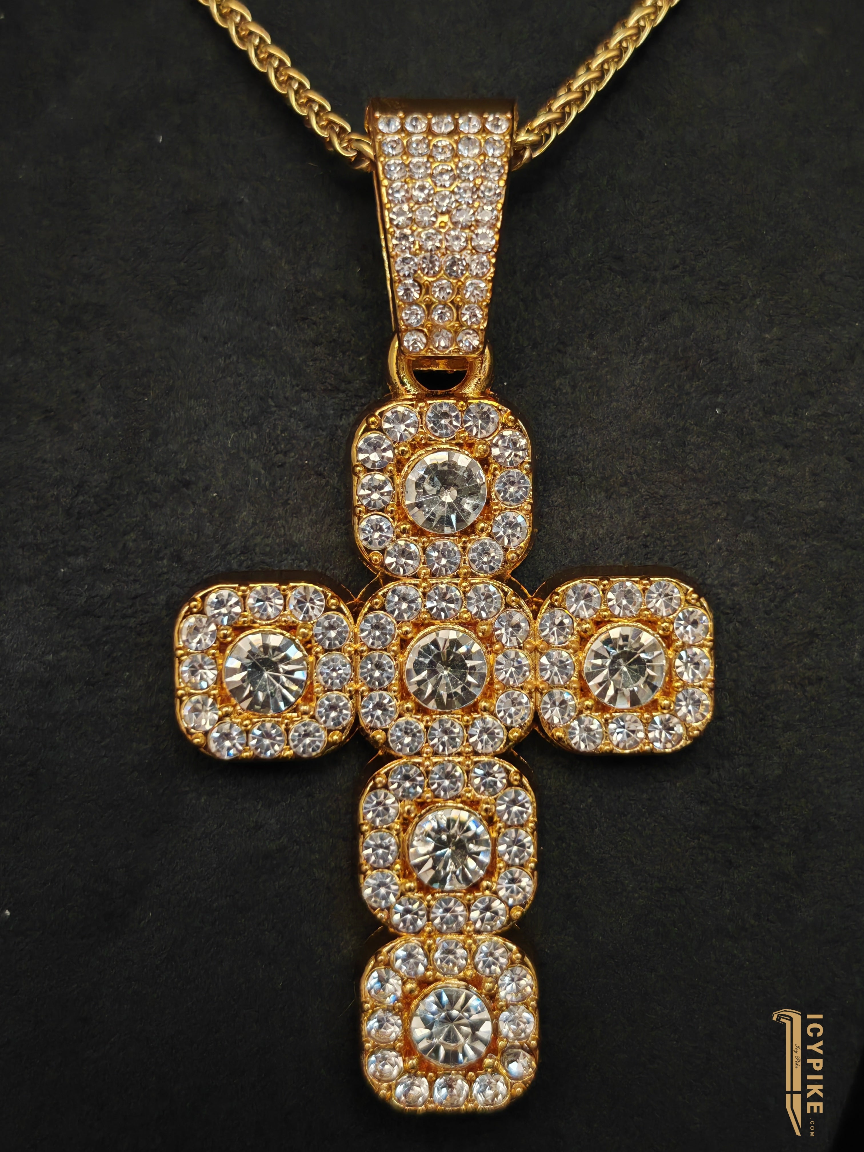 70mm*47mm*16mm Gold Plated Ice Cube Cross Pendant - {{ cuban link}} Pendant