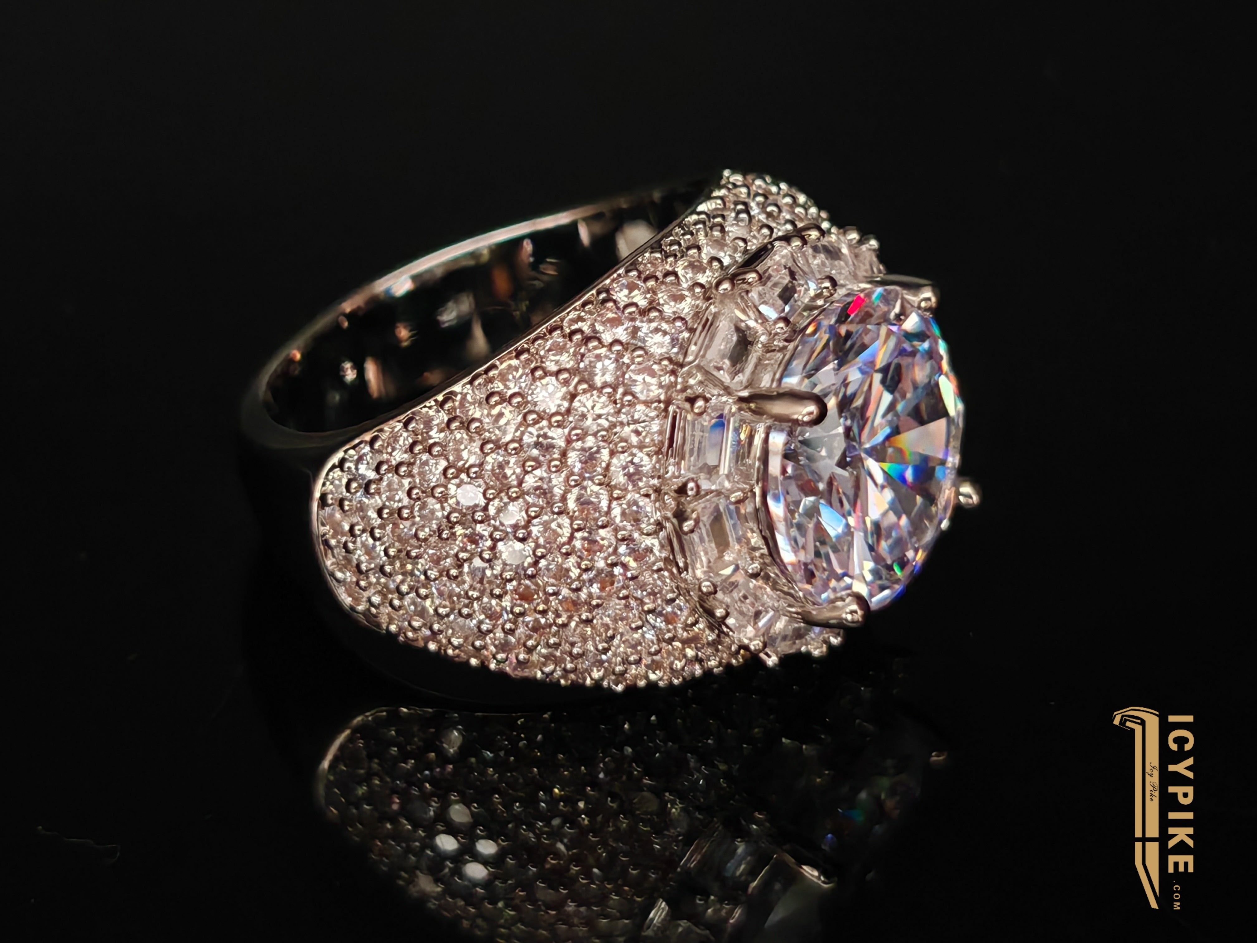 18K Gold Plated Big Round Diamond Full Set Ring - {{ cuban link}} Ring