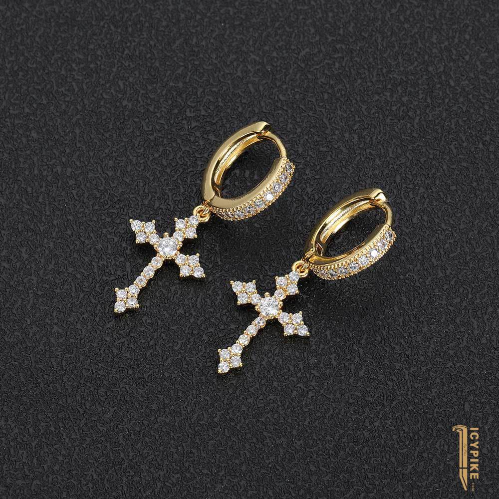 18K Gold Plated Cross Earrings - {{ cuban link}} Earrings