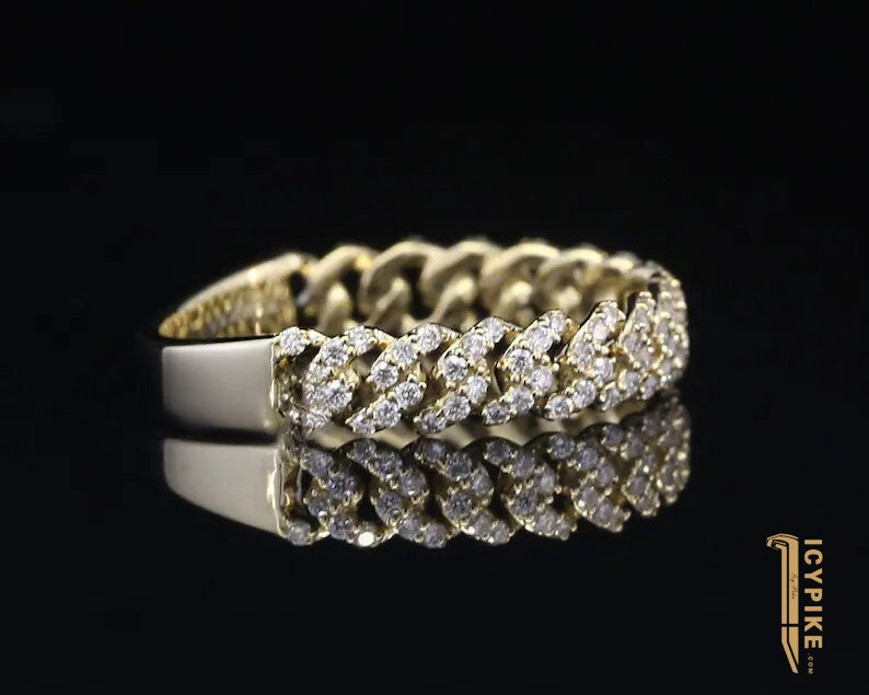 14K Solid Gold Diamond Pave Cuban Curb Link Ring - {{ cuban link}} Ring