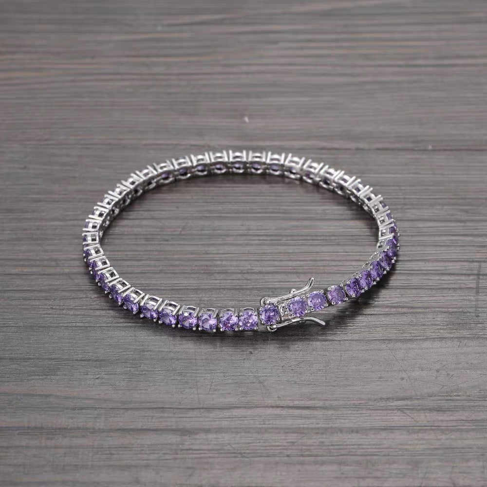 5mm 18K Gold Plated Purple Diamond Tennis Bracelet