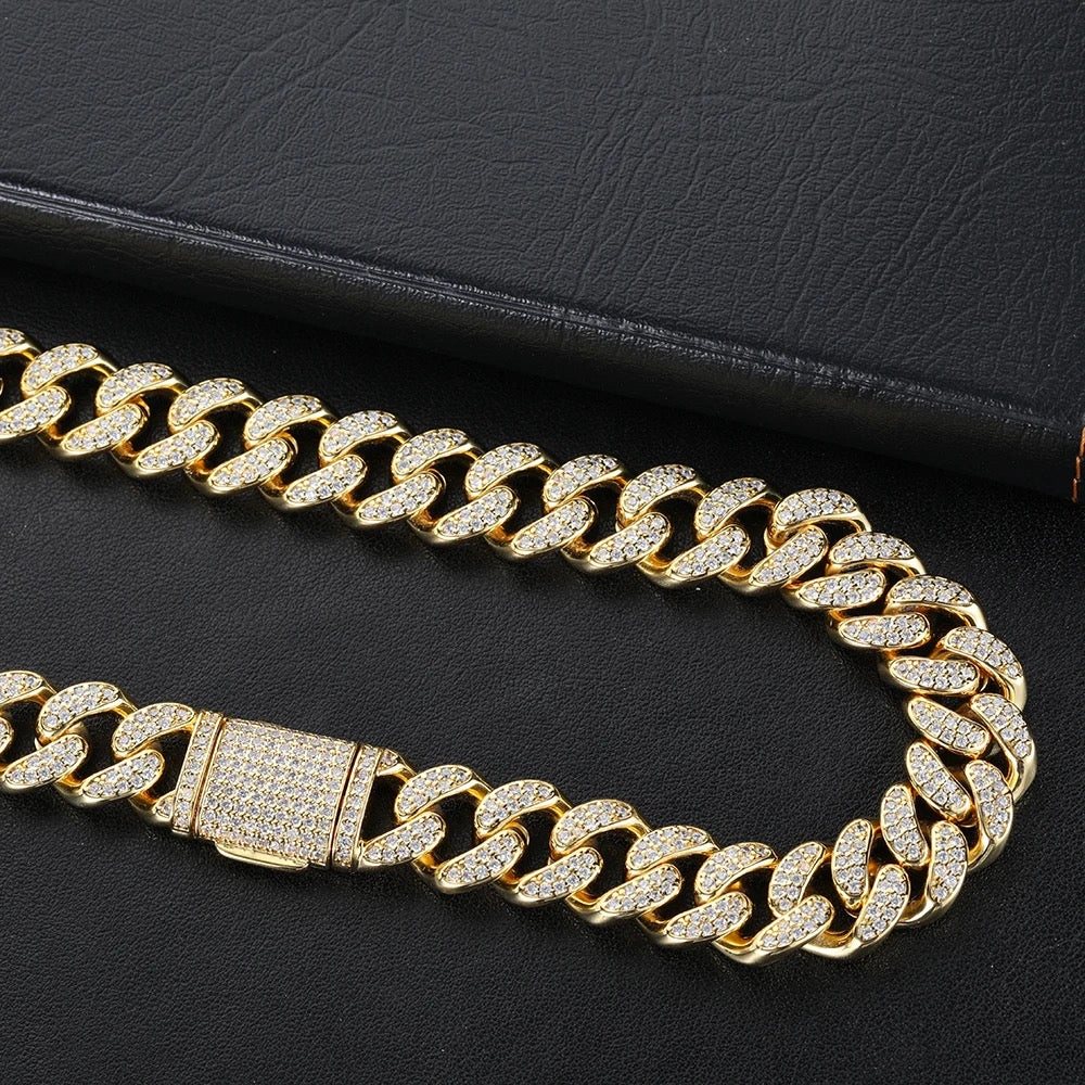 20mm Gold Plated Back Hollowed Out Iced Cuban Chain