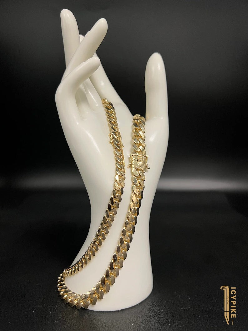 14k Real Gold Miami Cuban Link Chain with Box Lock Necklace, 8 mm and 10 mm Real 14K Yellow Gold,Gold Chain, 14k Gold Chain, 14K Royal Miami - {{ cuban link}} Chain