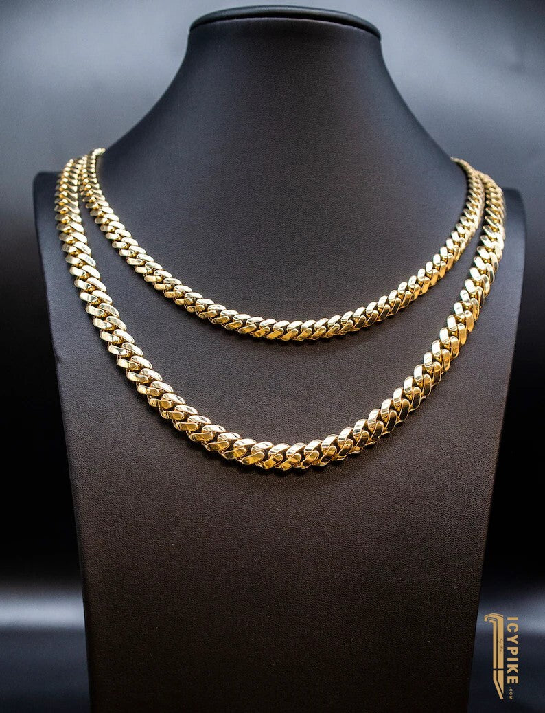 14k Real Gold Miami Cuban Link Chain with Box Lock Necklace, 8 mm and 10 mm Real 14K Yellow Gold,Gold Chain, 14k Gold Chain, 14K Royal Miami - {{ cuban link}} Chain