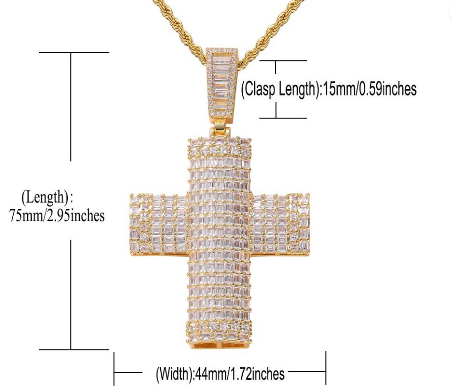 75mm*44mm 14K Gold Plated Cross Iced Pendant - {{ cuban link}} Pendant